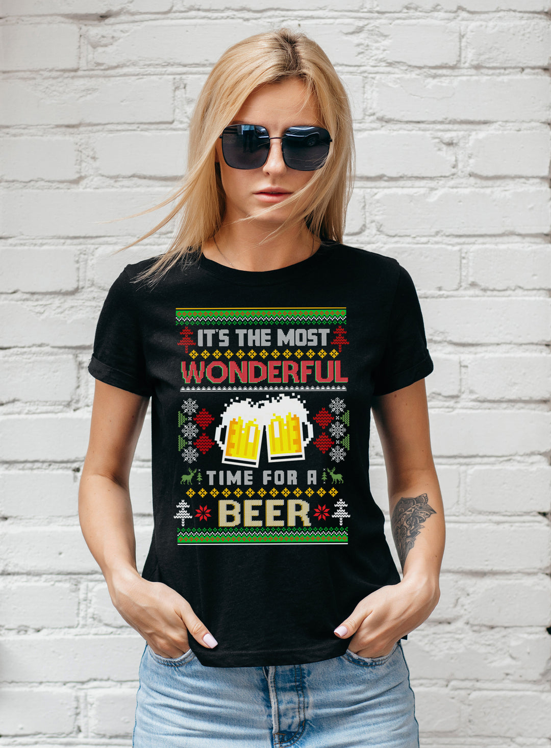 8 Bit Time for a Beer Damen T-Shirt | Weihnachten Xmas Bier