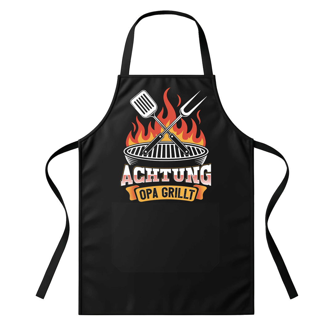Grillschürze – „Achtung Opa grillt“ – BBQ Schürze mit Spruch für Männer