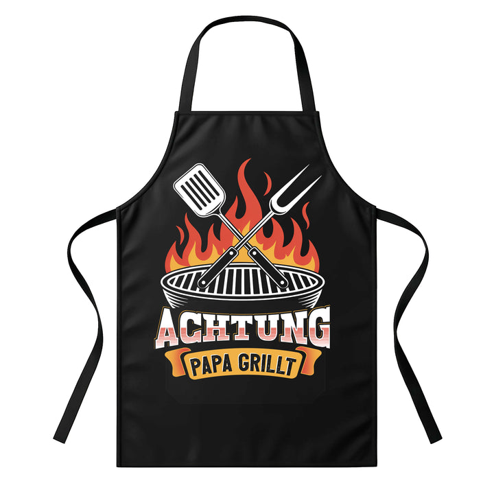 Grillschürze – „Achtung Papa grillt“ – BBQ Schürze mit Spruch für Männer