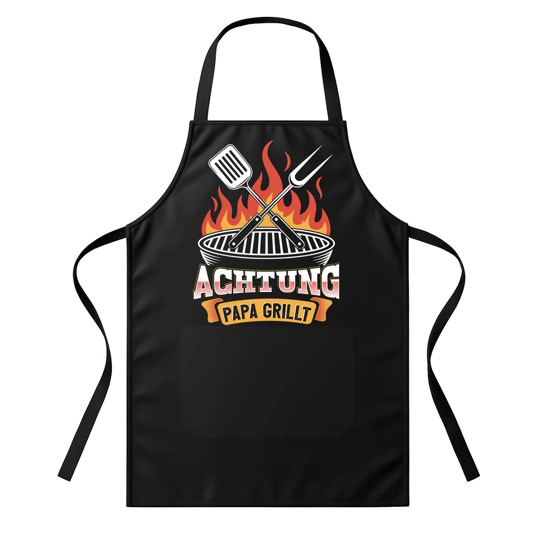 Grillschürze – „Achtung Papa grillt“ – BBQ Schürze mit Spruch für Männer