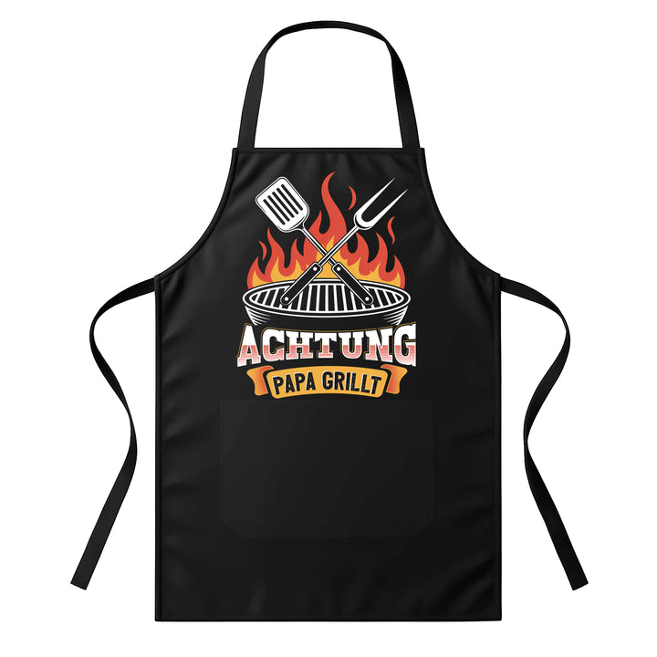 Grillschürze – „Achtung Papa grillt“ – BBQ Schürze mit Spruch für Männer