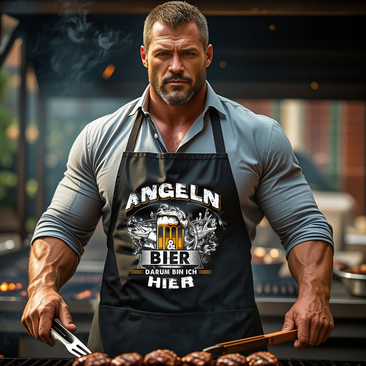 Grillschürze – „Angeln & Bier“ – BBQ Schürze mit Spruch für Männer