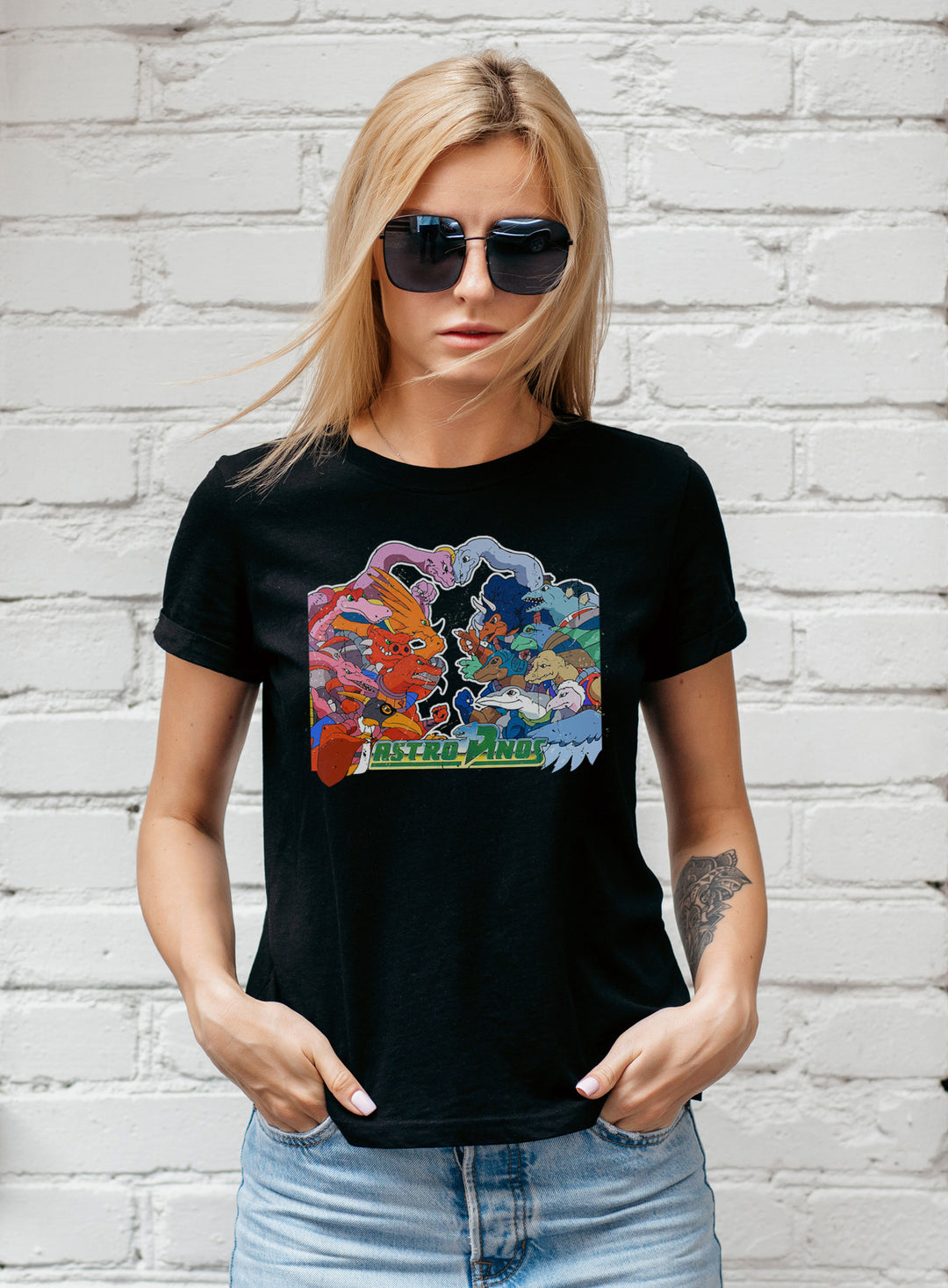 Astro Dinos Damen T-Shirt | Dinosaurier T-Rex 90er | M2