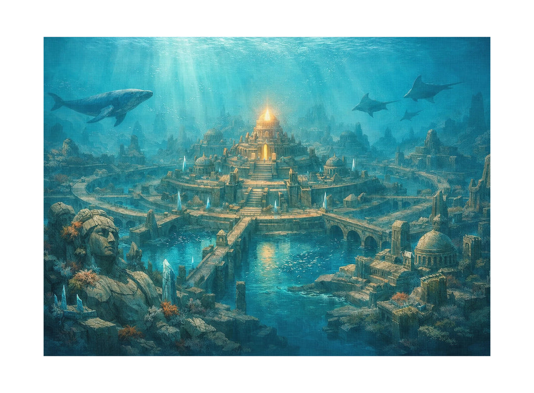 Atlantis Leinwand | Unterwasser Stadt Bild Atlantis Ozean Ruinen