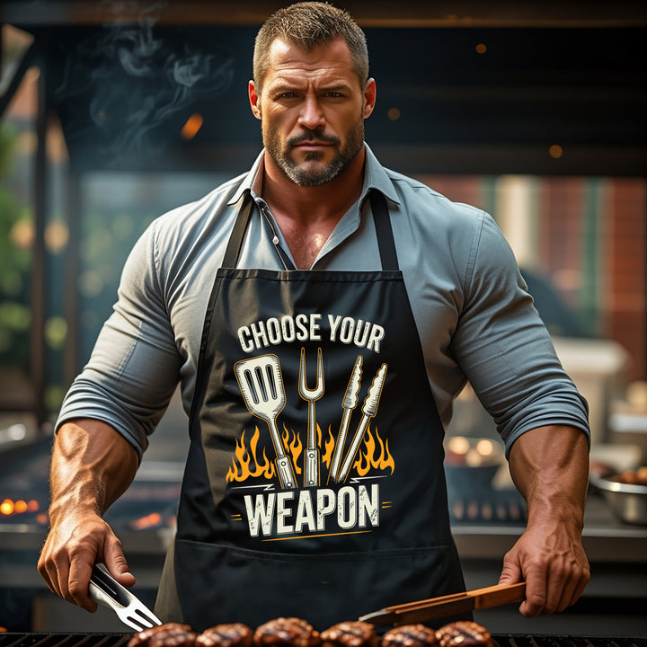 Grillschürze – „Choose Your Weapon“ – BBQ Schürze mit Spruch für Männer