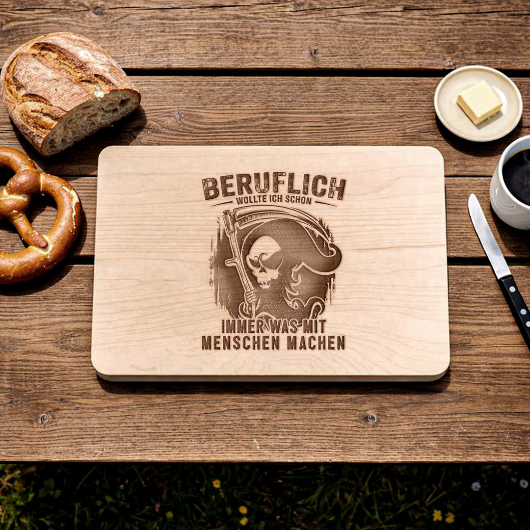 Bestatter Schneidebrett | Frühstücksbrettchen mit Gravur – Humor Spruch Motiv Holzbrett Küchenbrett | M1