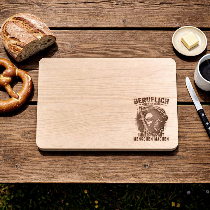 Bestatter Schneidebrett | Frühstücksbrettchen mit Gravur – Humor Spruch Motiv Holzbrett Küchenbrett | M1