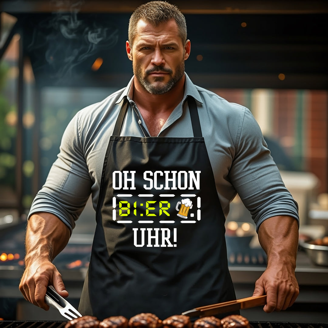 Grillschürze – „Bier Uhr“ – BBQ Schürze mit Spruch für Männer