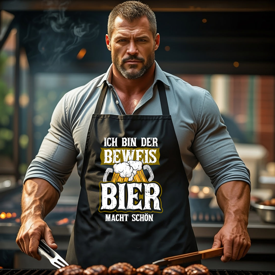 Grillschürze – „Bier macht schön“ – BBQ Schürze mit Spruch für Männer