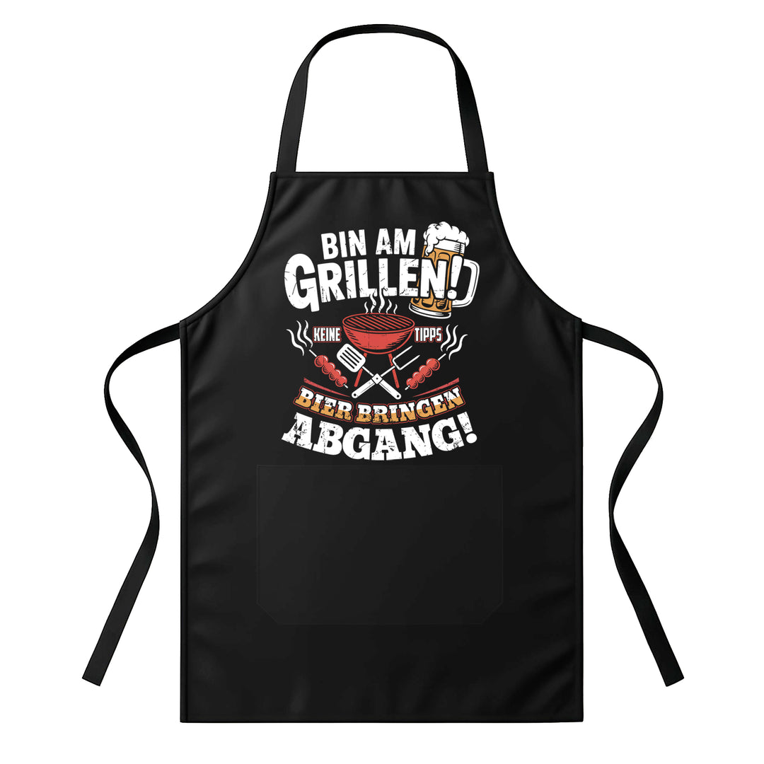 Grillschürze – „Bin am Grillen“ – BBQ Schürze mit Spruch für Männer