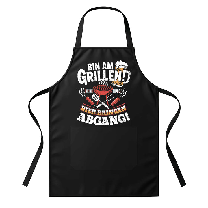 Grillschürze – „Bin am Grillen“ – BBQ Schürze mit Spruch für Männer