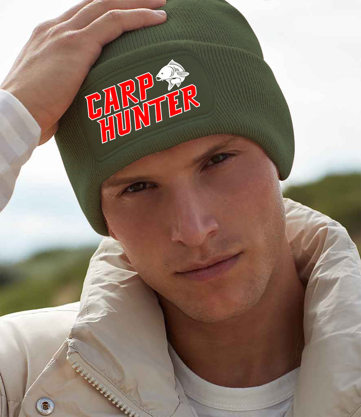 Carp Hunter Mütze | Angeln Fischer Wintermütze | Patch Beanie