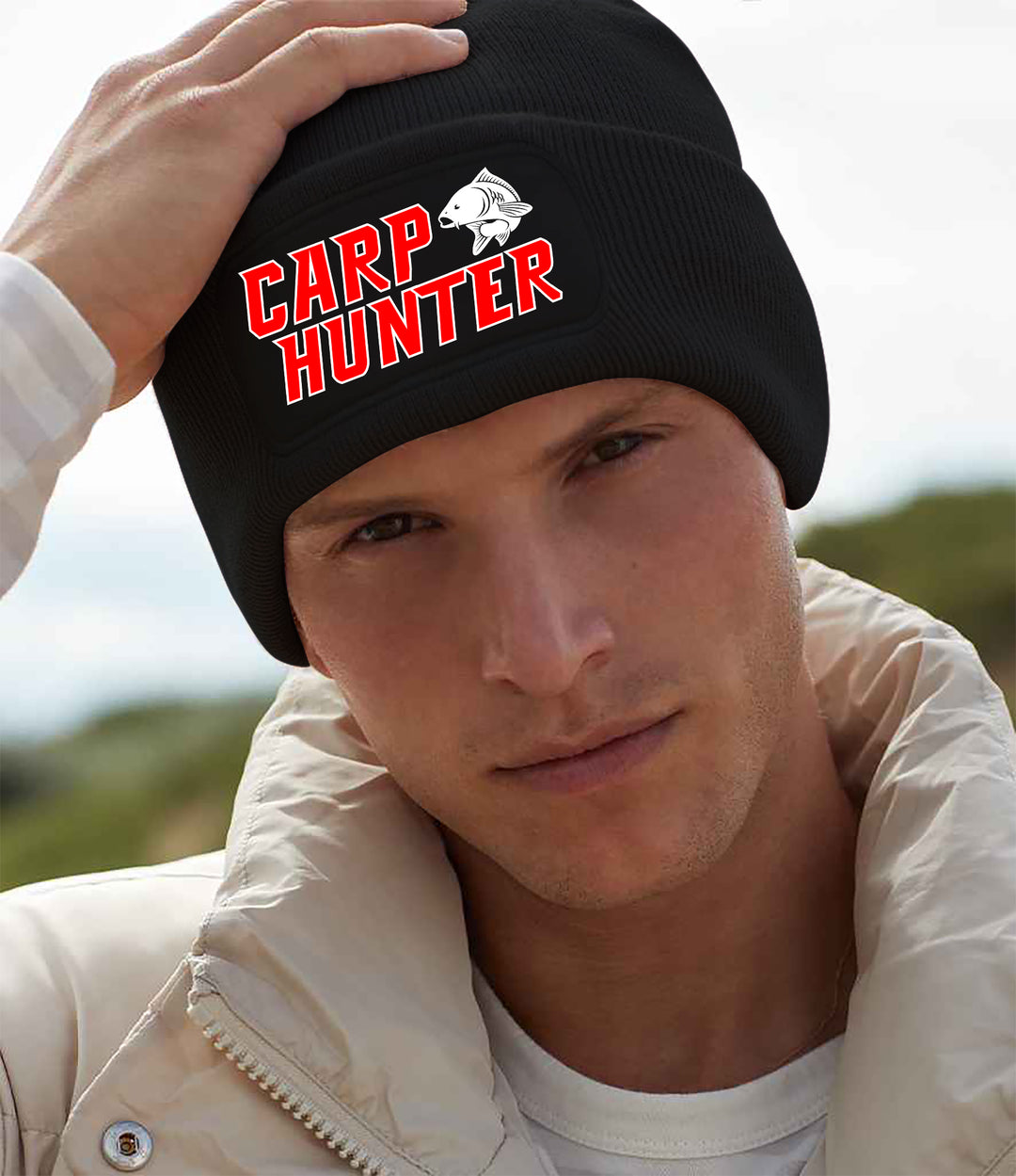 Carp Hunter Mütze | Angeln Fischer Wintermütze | Patch Beanie