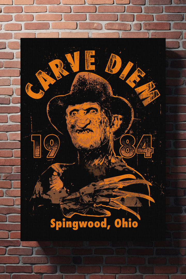 Carve Diem Freddy Leinwand | Halloween Grusel Gemälde Wandbild Horror