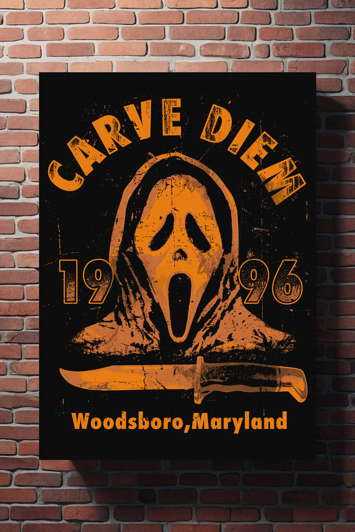 Carve Diem Scream Leinwand | Wandbild Horror Woodsboro Maryland 1996 Halloween Grusel Gemälde