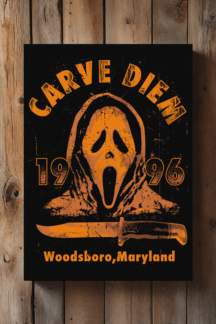 Carve Diem Scream Leinwand | Wandbild Horror Woodsboro Maryland 1996 Halloween Grusel Gemälde