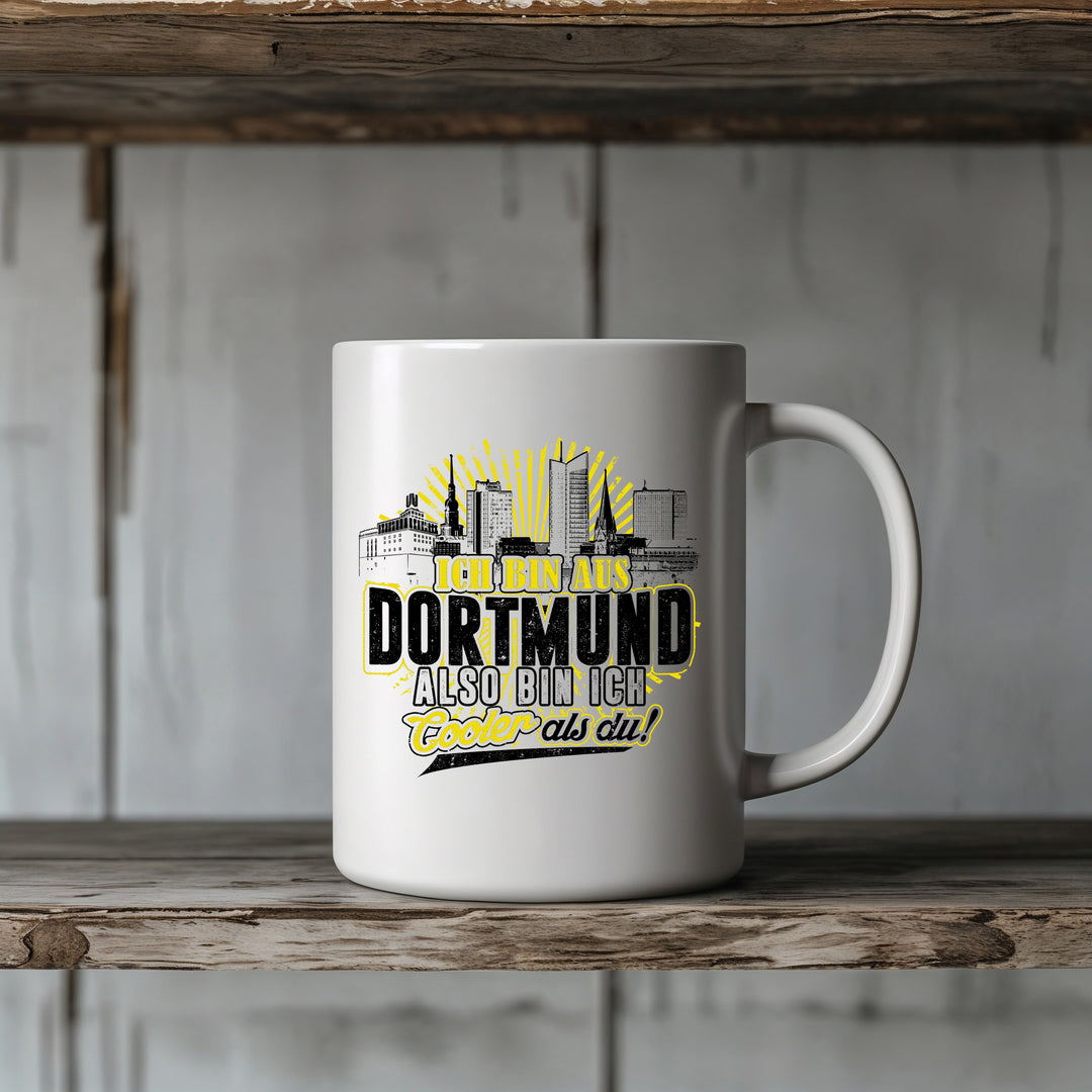 Cooler als du Dortmund Tasse | Kaffeetasse – Ruhrpott Skyline Spruch Kaffeebecher