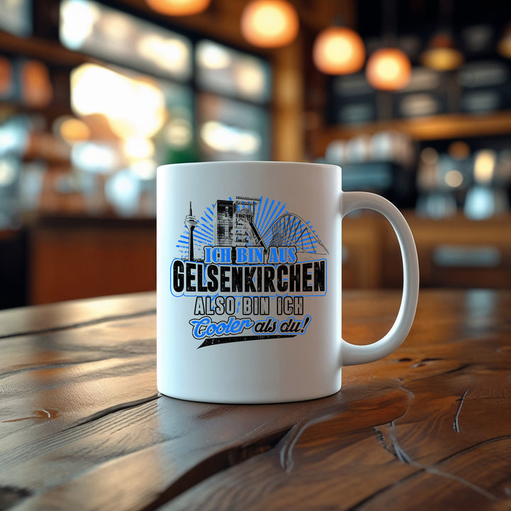 Cooler als du Gelsenkirchen Tasse | Kaffeetasse Ruhrpott Skyline Spruch Kaffeebecher