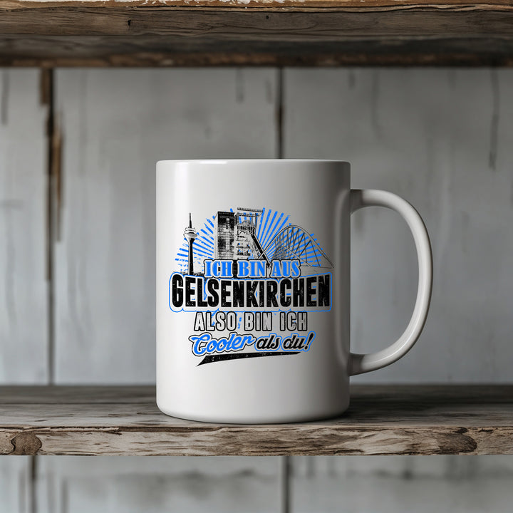 Cooler als du Gelsenkirchen Tasse | Kaffeetasse Ruhrpott Skyline Spruch Kaffeebecher