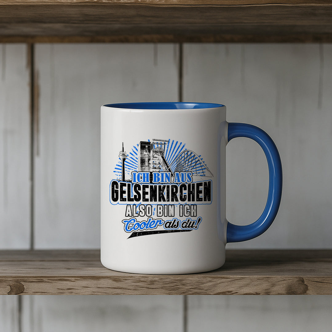 Cooler als du Gelsenkirchen Tasse | Kaffeetasse Ruhrpott Skyline Spruch Kaffeebecher