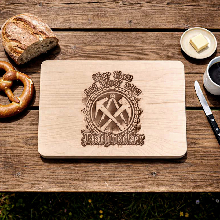 Dachdecker Schneidebrett |  Frühstücksbrettchen mit Gravur Handwerk Holzbrett Küchenbrett | M3