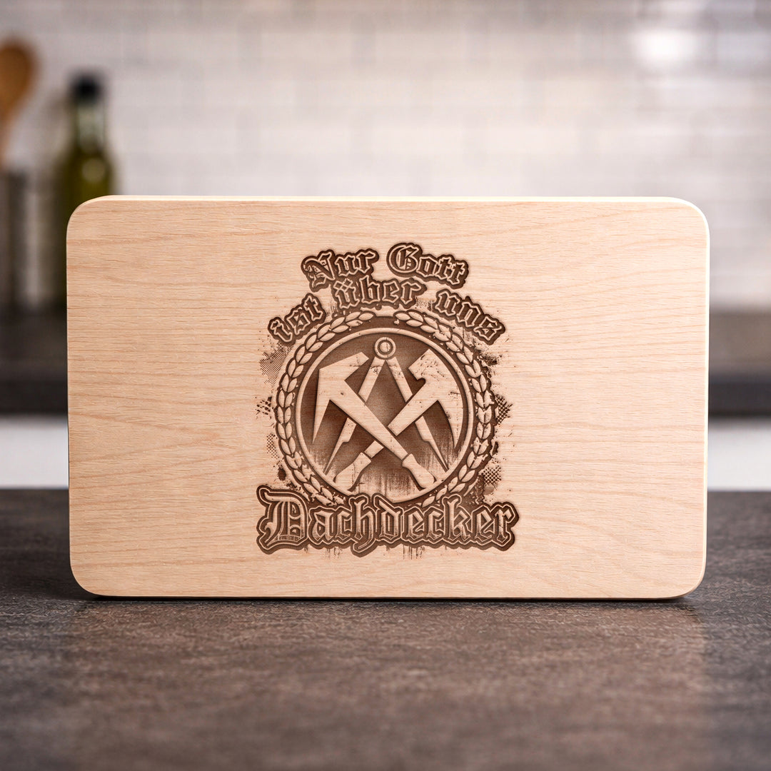 Dachdecker Schneidebrett |  Frühstücksbrettchen mit Gravur Handwerk Holzbrett Küchenbrett | M3