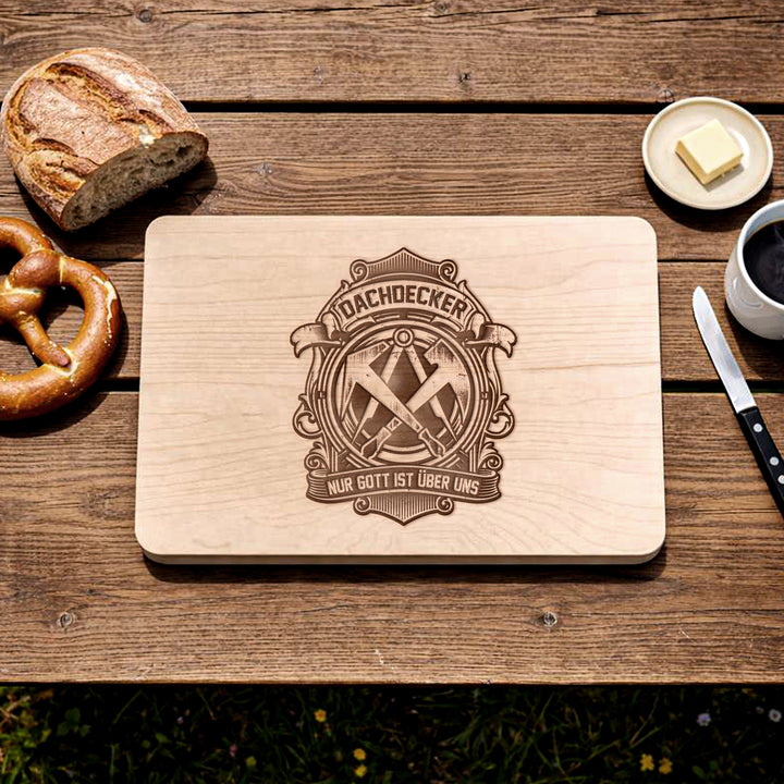 Dachdecker Schneidebrett | Frühstücksbrettchen mit Gravur Handwerk Holzbrett Küchenbrett | M4