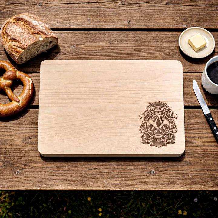Dachdecker Schneidebrett | Frühstücksbrettchen mit Gravur Handwerk Holzbrett Küchenbrett | M4