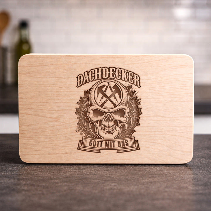 Dachdecker Schneidebrett | Frühstücksbrettchen mit Gravur Handwerk Holzbrett Küchenbrett | M5