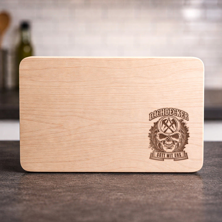 Dachdecker Schneidebrett | Frühstücksbrettchen mit Gravur Handwerk Holzbrett Küchenbrett | M5