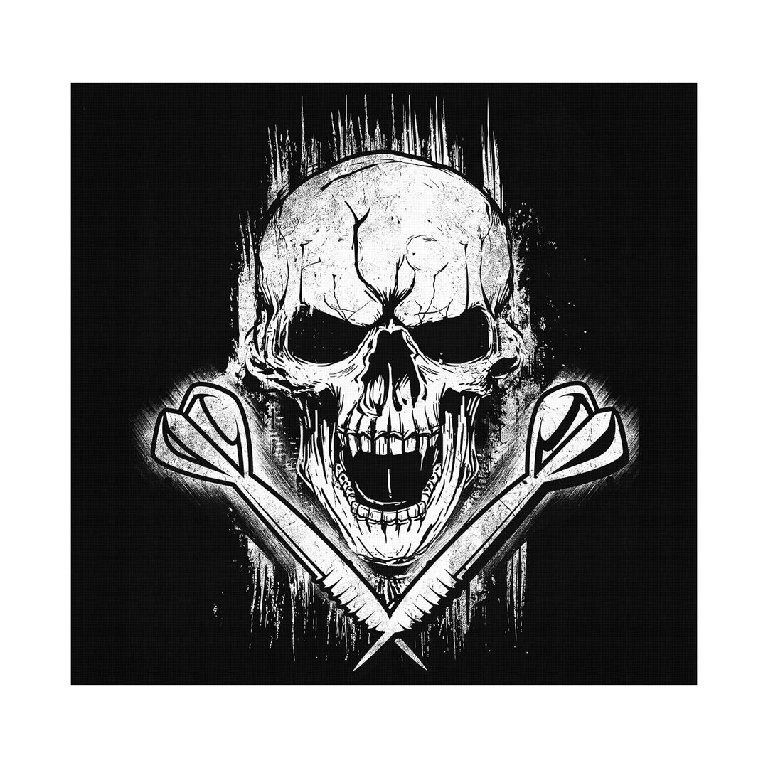 Dart Skull Leinwand | Wandbild Totenkopf Dartpfeil Dartspieler Deko Bild Gemälde