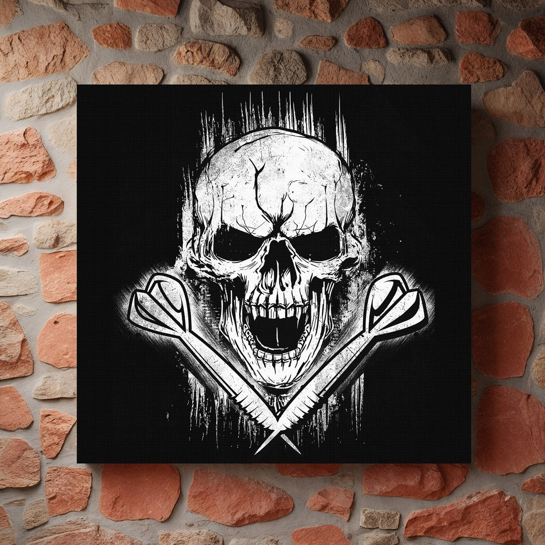 Dart Skull Leinwand | Wandbild Totenkopf Dartpfeil Dartspieler Deko Bild Gemälde