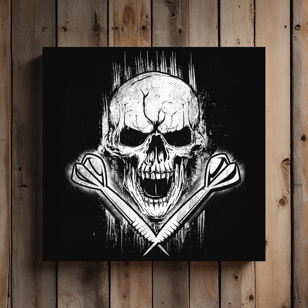 Dart Skull Leinwand | Wandbild Totenkopf Dartpfeil Dartspieler Deko Bild Gemälde