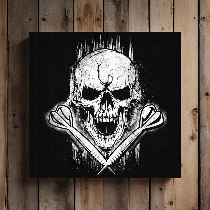 Dart Skull Leinwand | Wandbild Totenkopf Dartpfeil Dartspieler Deko Bild Gemälde