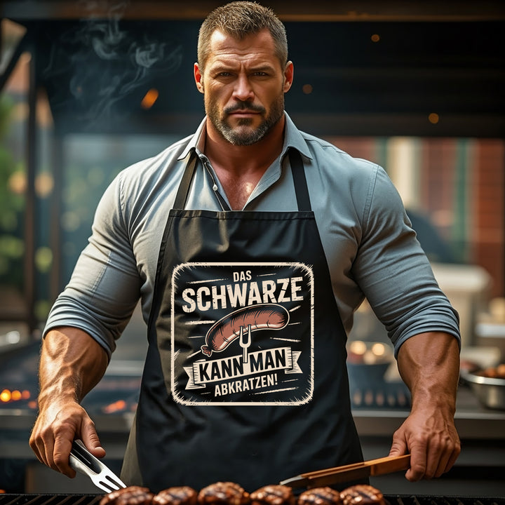 Grillschürze – „Das Schwarze kann man abkratzen“ – BBQ Schürze mit Spruch für Männer