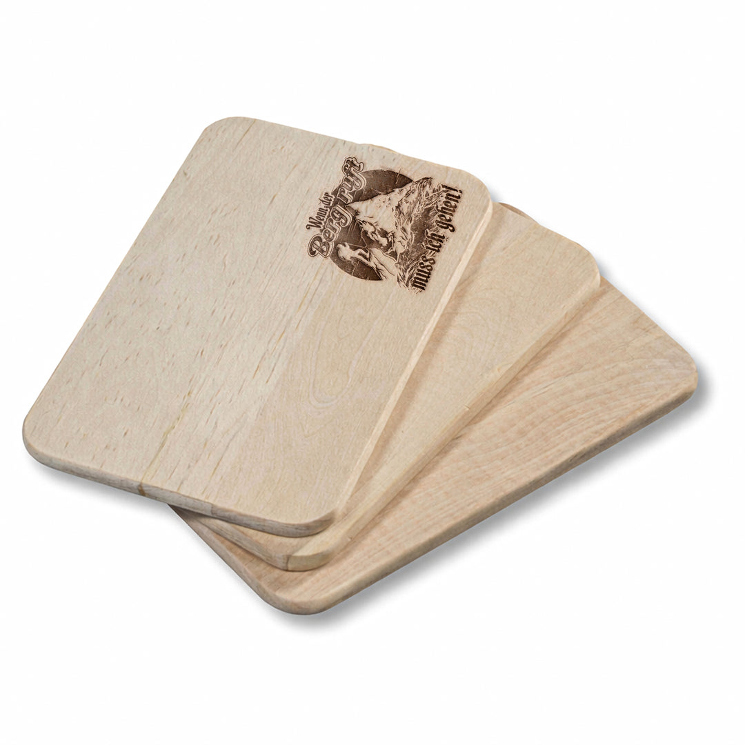 Der Berg ruft Schneidebrett | Frühstücksbrettchen mit Gravur Wander Holzbrett Bergsteiger Küchenbrett