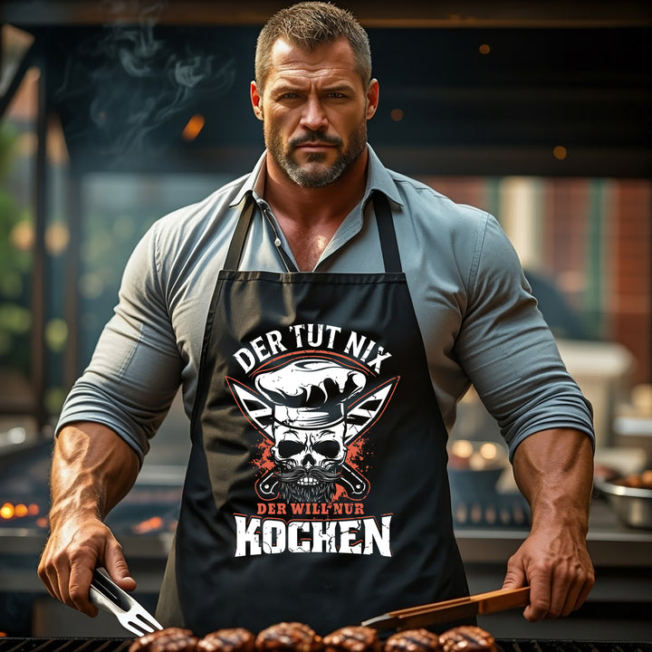 Grillschürze – „Der will nur kochen“ – BBQ Schürze mit Spruch für Männer