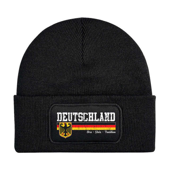 Deutschland Mütze | Strickmütze Deutscher Fanartikel German Wintermütze | Patch Beanie M14