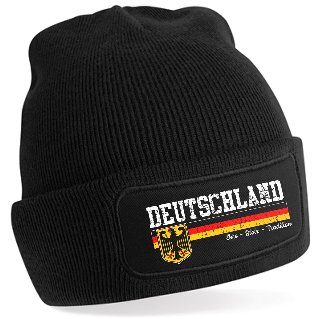Deutschland Mütze | Strickmütze Deutscher Fanartikel German Wintermütze | Patch Beanie M14