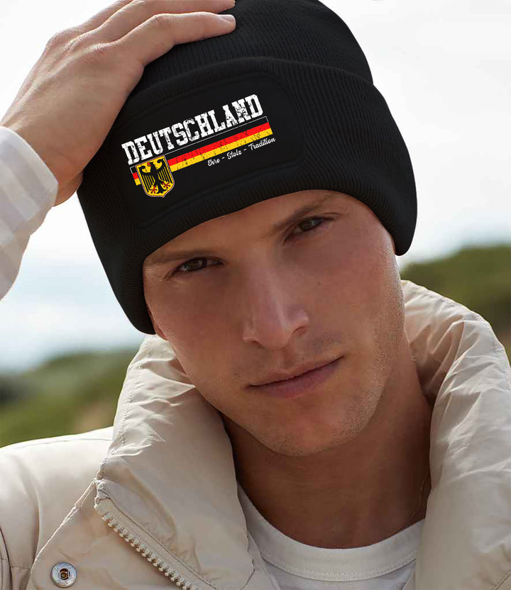Deutschland Mütze | Strickmütze Deutscher Fanartikel German Wintermütze | Patch Beanie M14