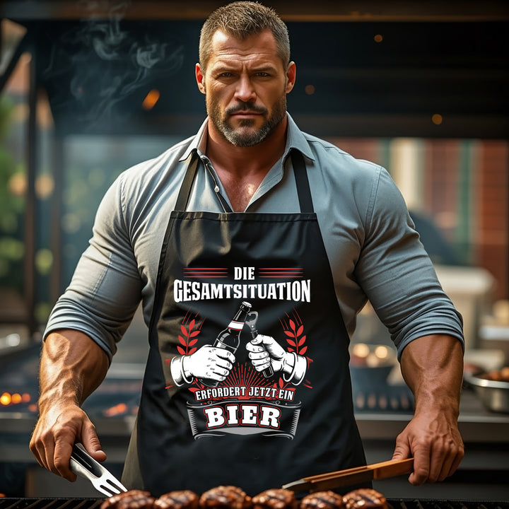 Grillschürze – „Die Gesamtsituation“ – BBQ Schürze mit Spruch für Männer