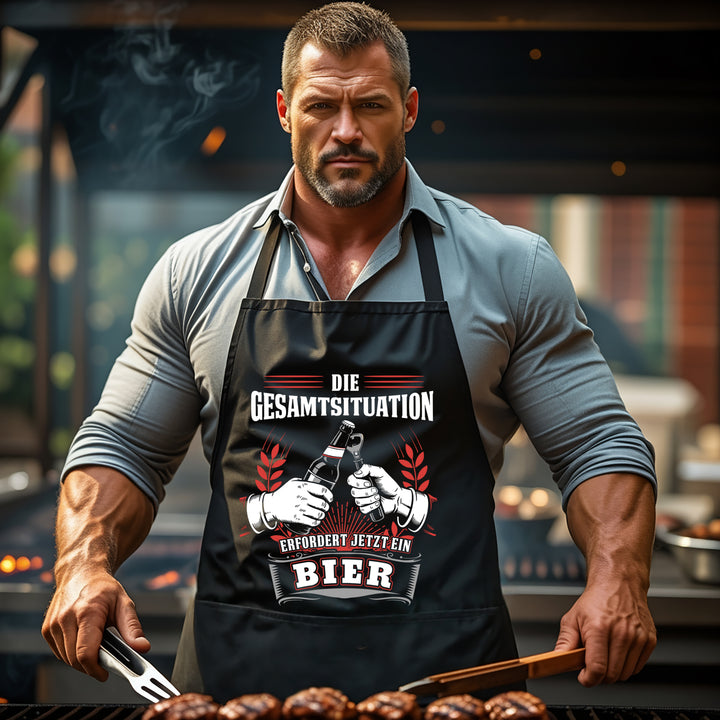Grillschürze – „Die Gesamtsituation“ – BBQ Schürze mit Spruch für Männer