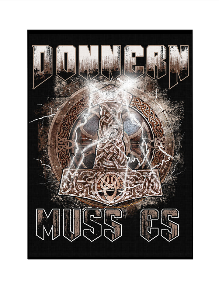 Donnern muss es Leinwand | Wikinger Schild & Runen Wandbild – Valhalla Deko