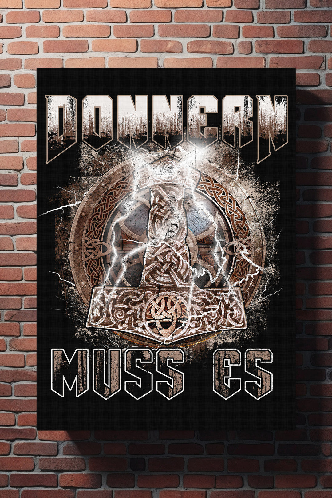 Donnern muss es Leinwand | Wikinger Schild & Runen Wandbild – Valhalla Deko