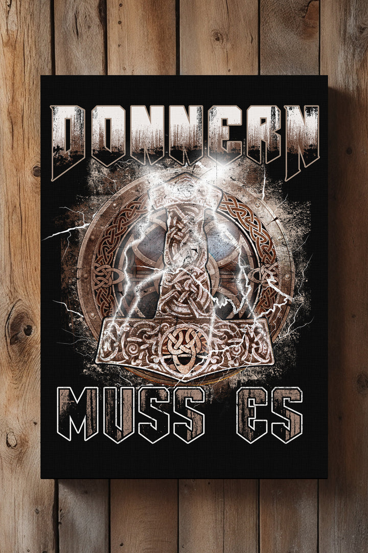 Donnern muss es Leinwand | Wikinger Schild & Runen Wandbild – Valhalla Deko