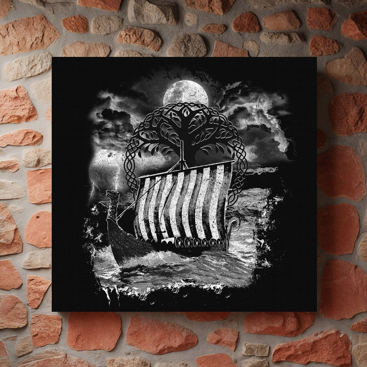 Drachenschiff Leinwand | Wikinger Schiff Bild Viking Nordische Mythologie Deko