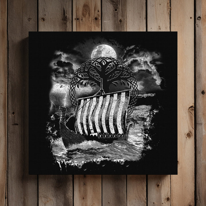 Drachenschiff Leinwand | Wikinger Schiff Bild Viking Nordische Mythologie Deko