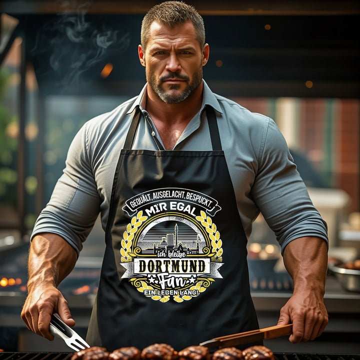 Grillschürze – „Ein Leben lang Dortmund“ – BBQ Schürze mit Spruch für Männer