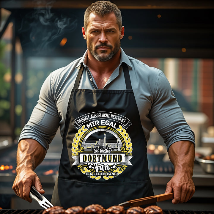 Grillschürze – „Ein Leben lang Dortmund“ – BBQ Schürze mit Spruch für Männer