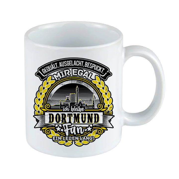 Ein Leben lang Dortmund Tasse |  Skyline Kaffeetasse Kaffeebecher Fanartikel Ruhrpott